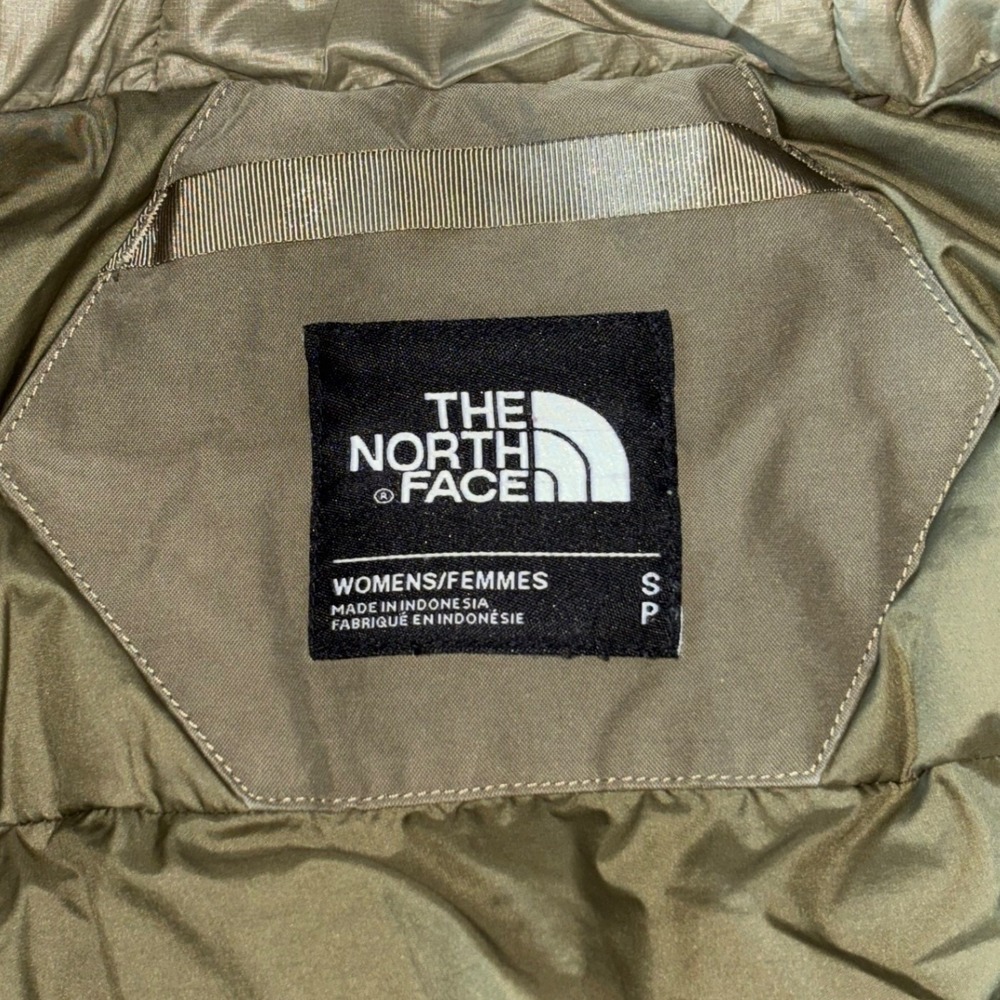 The North Face Womens Heavenly Down Jacket Burnt Olive Green Hooded Warm Small - Picture 10 of 16
